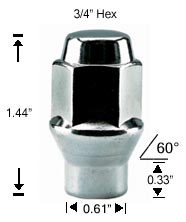 ET LUG 3/4" HEX ACORN SEAT 12MMx1.25 Thread ET LUG 3/4" HEX ACORN SEAT 12MMx1.25 Thread